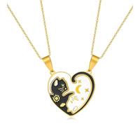 Romance Detail Spliced Necklace Black White for Couples Symbolizing Love Metal Neck Chain Perfect Present Split Heart Neck Chain