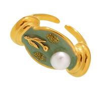 Romance Drop Oil Rose Pearls Open Adjustable Rings Stainless Steel Jewelry Drop Oil Floral Accessory For Women Gift Stainless Steel Rose Jewelry