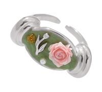 Romance Drop Oil Rose Pearls Open Adjustable Rings Stainless Steel Jewelry Drop Oil Floral Accessory For Women Gift Versatile Rose Flower Pearls