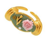 Romance Drop Oil Rose Pearls Open Adjustable Rings Stainless Steel Jewelry Drop Oil Floral Accessory For Women Gift Stainless Steel Rose Jewelry