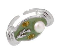 Romance Drop Oil Rose Pearls Open Adjustable Rings Stainless Steel Jewelry Drop Oil Floral Accessory For Women Gift Stainless Steel Rose Jewelry