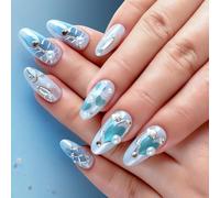 Romance False Nails with Sweet Pearls Accents Artificial Nails Creating Elegant Look for Special Event Decorations Blue Gradient Nails