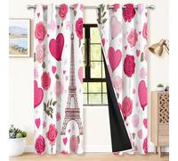 Romance Love Eiffel Tower Printed Eyelet Curtains for Bedroom - Soft Blackout Window Drapes, Thermal Insulated & Noise Reducing Curtains, W 55" x L 102"(2 Panels) - Pink