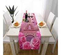 Romance Love Eiffel Tower Table Runner Floral Rose Table Cover, Cotton Linen Dining Decor Springtime Butterfly Table Mat Indoor Outdoor Party Supply 40x300 cm