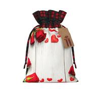 Romance Rose Flower With Heart Petal Print Christmas Drawstring Gift Bags Large Xmas Present Storage Bag