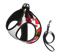 Romance Rose Flower With Heart Petal Print Harness Leash Set For Cat And Small Dog, Adjustable, Reflective, And Escape-Proof Vest With Soft Breathable Mesh Lining