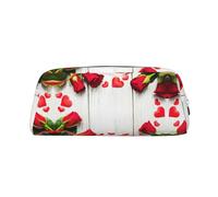 Romance Rose Flower with Heart Petal Printing Leather Pencil Pouch Pen Case Elegant and Practical Bag for Students Perfect for Office School