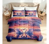Romance Swan Coverless Duvet Set King Sunset Sky Reversible Washable Quilt Duvets Soft Warm Microfibre Summer Camping Blanket with 2 Pillowcases for Bedroom Room 1q158