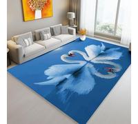 Romance Swans Lake Area Rug 160 X 230 Cm Blue White Washable Living Room Rug Non-Slip Soft Accent Flannel Carpet For Living Room Bedroom Home Office Dining Room Kitchen
