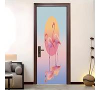 Romance The Ocean Flamingos 3D Door Stickers for Interior Doors Elevator Stickers 95x215 cm Blue 2PCS Removable DIY Renovation Door Poster Wallpaper Bedroom Bathroom Home Decoration