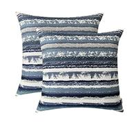 ROMANDECO Jacquard Striped Decorative Throw Pillow Covers for Couch Set of 2, 20x20 Inches, Navy Blue