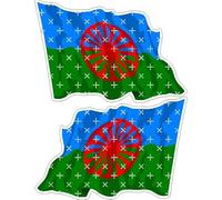 Romani People Flying Flag 75mm (Approx. 3.0") StickersWorld Vinyl Stickers, Decals x2 (Left-Right) - Roma, Sinti, Kale, Vlax, Dom, Manouche, Calé - Waving Flag of International Romani Community