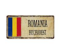Romania BUCHAREST 6x12 Inch Metal Signs Outdoor Retro Indoor Terrace Dining Room Home Décor Tin Signs National Country Souvenir Road Aluminum Metal Sign for Dorm