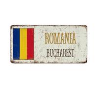 Romania-Bucharest Customized Metal Tin Sign Rustic Garage Signs National Country Souvenir Road Wall Decorations Metal Plaque for Office Home Business 6x12 Inch