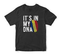 Romania Flag Kids T Shirt Its in My DNA Fingerprint Romanian Boys Girls Tee Football Rugby World Supporter Top, 12-13 Years, Black