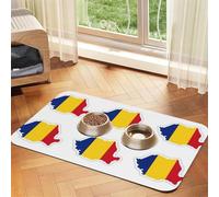 Romania Flag Map print Cats Pet Bowl Placemat Pet Feeding Mats for Dogs, Non-Slip PU Leather Tablecloth for Pets