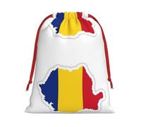 Romania Flag Map Print Christmas Drawstring Gift Bags, Xmas Holiday Fabric Gift Wrapping Bag For Party, Size-L
