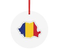 Romania Flag Map Print Christmas Tree Hanging Ornament, Double-Sided Aluminum Round Pendant For Xmas Tree And Holiday