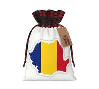 Romania Flag Map Print Plaid Burlap Bag With Drawstring Christmas Burlap Pouches For Birthday Party Favors Gift