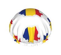 Romania Flag Map Print Shower Essentials Bonnet For Women, Large Washable Elastic Band Bath Hair Wrap Shower Cap