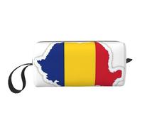 Romania Flag Map print Travel Toiletry Pouch, Pencil Bag Canvas Makeup Bag, Multi-Purpose Cosmetic Bag with Zipper, White, One Size