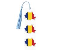 Romania Flag Map Tassel Bookmarks for Women, 5 Pc Wooden Study Supplies Book Accessories Set