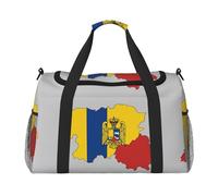Romania flag map01 print Travel Duffle Bag Gym Bag for Women,Puffer Tote Bag,Weekender Overnight Bag Organizer, Black, One Size