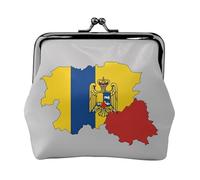 Romania flag map01 small makeup bag for purse,kiss lock bank card storage bag retro compact multifunctional change bag, Black, One Size, Art Deco