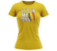 Romania Flag Womens T Shirt Its in My DNA Fingerprint Romanian Tee Football Rugby World Top, L, Yellow