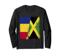 Romania Jamaica Half Flag Romanian Jamaican Heritage Long Sleeve T-Shirt