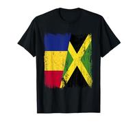 Romania Jamaica Half Flag Romanian Jamaican Heritage T-Shirt