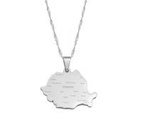 Romania Map & City Name Pendant Necklaces Silver Color/Gold Color Romanian Jewelry Ethnic, 45cm Thin Chain, Stainless Steel, No Gemstone