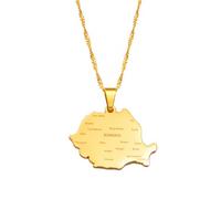 Romania Map & City Name Pendant Necklaces Silver Color/Gold Color Romanian Jewelry Ethnic, 60cm Thin Chain, Stainless Steel, No Gemstone