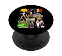 Romania Map Landmarks Culture Travel Souvenir Romanian flag PopSockets Adhesive PopGrip
