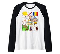 Romania Map Landmarks Culture Travel Souvenir Romanian Flag Raglan Baseball Tee
