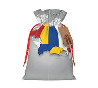 Romania Position Flag Map Print Christmas Burlap Gift Bag With Drawstring, Present Small Favor Pouch For Birthday Parties-S Size