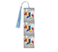 Romania Position Flag Map Print Reading Page Markers Wooden Bookmarks, 5pcs Wood Bookmarks with Tassels, Gifts for Men Women