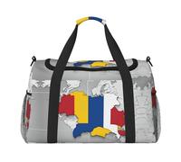 Romania position flag map print Travel Duffle Bag Gym Bag for Women,Puffer Tote Bag,Weekender Overnight Bag Organizer, Black, One Size
