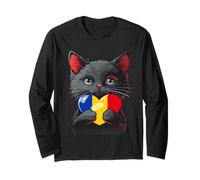 Romania Romanian Roots Cute Cat Heart Romanian Flag Long Sleeve T-Shirt