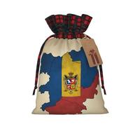 Romania Three-Dimensional Flag Map Print Christmas Party Gift Bags, Linen Drawstring Xmas Holiday Wedding Treat Candy Jewelry Sacks, Color Blocking Plaid Fabric