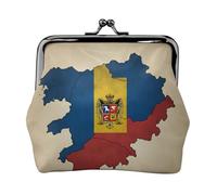 Romania three-dimensional flag map small makeup bag for purse,kiss lock bank card storage bag retro compact multifunctional change bag, Black, One Size, Art Deco