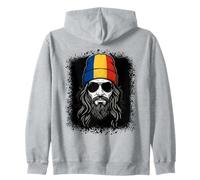 Romanian Flag Beanie Man National Pride Travel Zip Hoodie