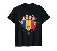 Romanian Map Tricolor Flag Folk Costume Kids Group T-Shirt