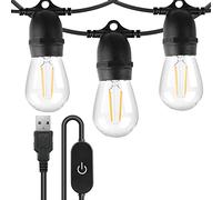 Romanjoy 24.6FT USB Lights for Camping, USB String Lights with Touch Dimmer, 2700K Warm White USB Powered String with 10pcs 1W S14 Shatterproof E26 LED Bulbs for Terrace, Christmas