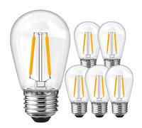 ROMANJOY 2W LED E27 Screw Bulb 20W Equivalent, 2700K Warm White Light, Shatterproof S14 LED Bulb for Outdoor Festoon String Light Replacement & Indoor Pendant Light Fixture, 6 Pack