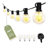 ROMANJOY 50FT Outdoor LED String Lights Mains Powered, Connectable Festoon Lights with 46+4 Shatterproof 1W G40 E12 Bulbs Warm 2200K, for Outside Garden/Patio/Backyard/Cafe/Bistro/Wedding