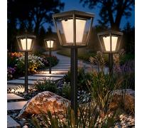 ROMANJOY Upgraded Auto On Off Solar Stake Lights, Cool & Warm White, 4Pack