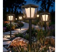ROMANJOY Upgraded Auto On Off Solar Stake Lights, Cool & Warm White, 8Pack
