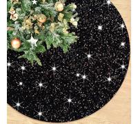 ROMANKAS 21 Inch Christmas Tree Skirt Glitter Black Tree Skirts Mini Xmas Tree Mat Sequin Velvet Christmas Tree Skirts Shimmer Xmas Tree Skirt Thick Sparkling Tree Cover Skirt Halloween Xmas Display