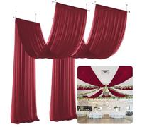 ROMANKAS 6 Panels Ceiling Drapes Burgundy Sheer Wedding Arch Drapes 5FTx10FT Chiffon Ceiling Draping Fabric Sheer Weddings Draping Tulle Swag Curtains Wedding Ceremony Hall Tent Draping Fabric